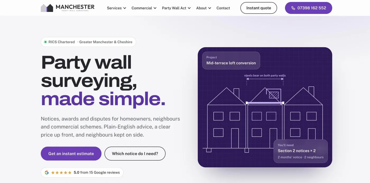New Manchester Party Wall Surveyors website homepage